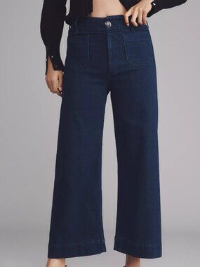 Anthropologie The Colette Denim Cropped Wide-Leg Jeans by Maeve in Dark Denim